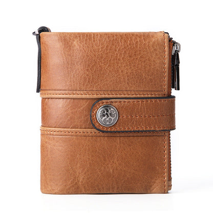 Cowhide Wallet Leather Buckle Zipper Retro Men