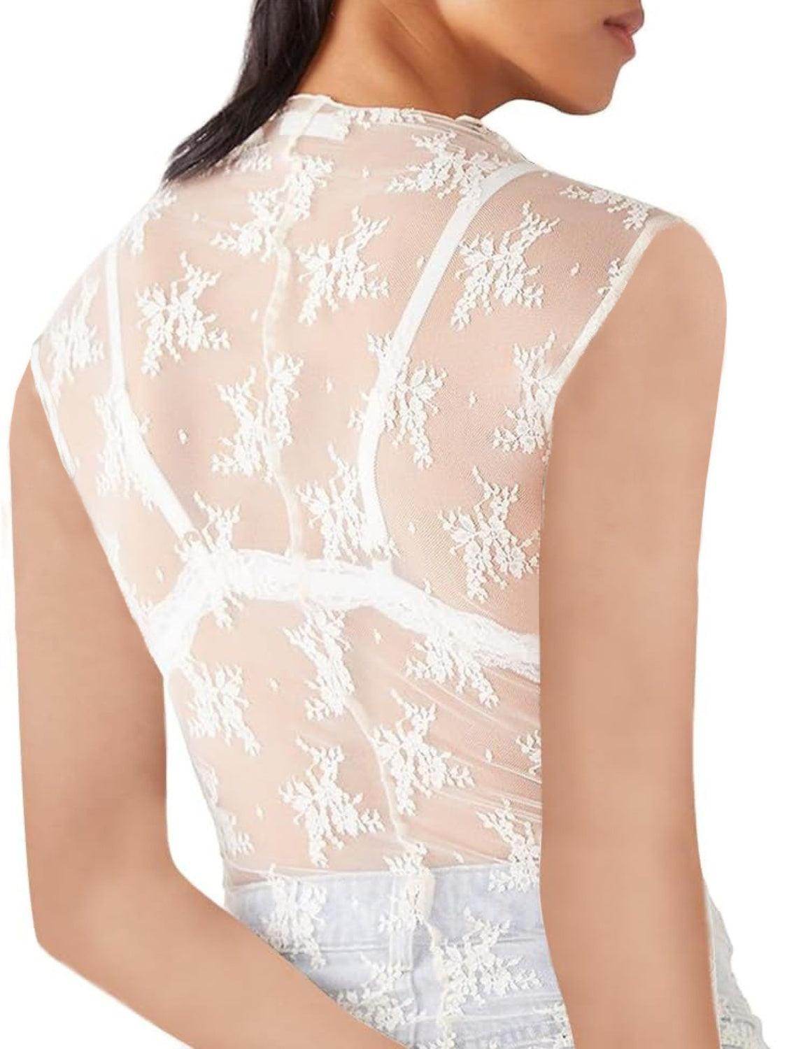 Lace Mock Neck Top for Women in Sheer Polyester Style