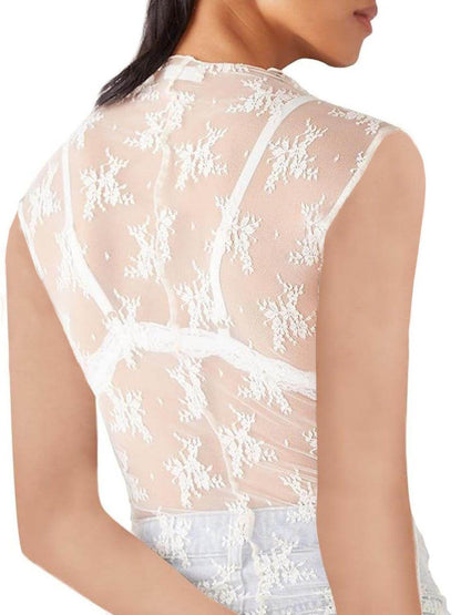 Lace Mock Neck Top for Women in Sheer Polyester Style