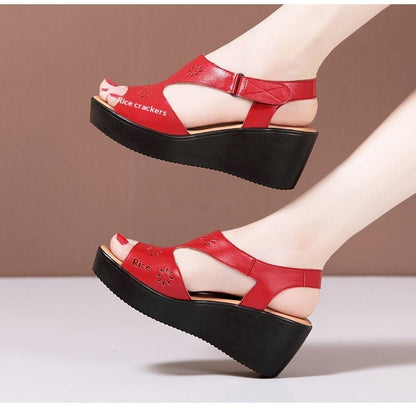 Genuine Soft-leather Wedge Sandals For Women