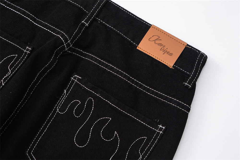 Flame Embroidery Casual Jeans Men