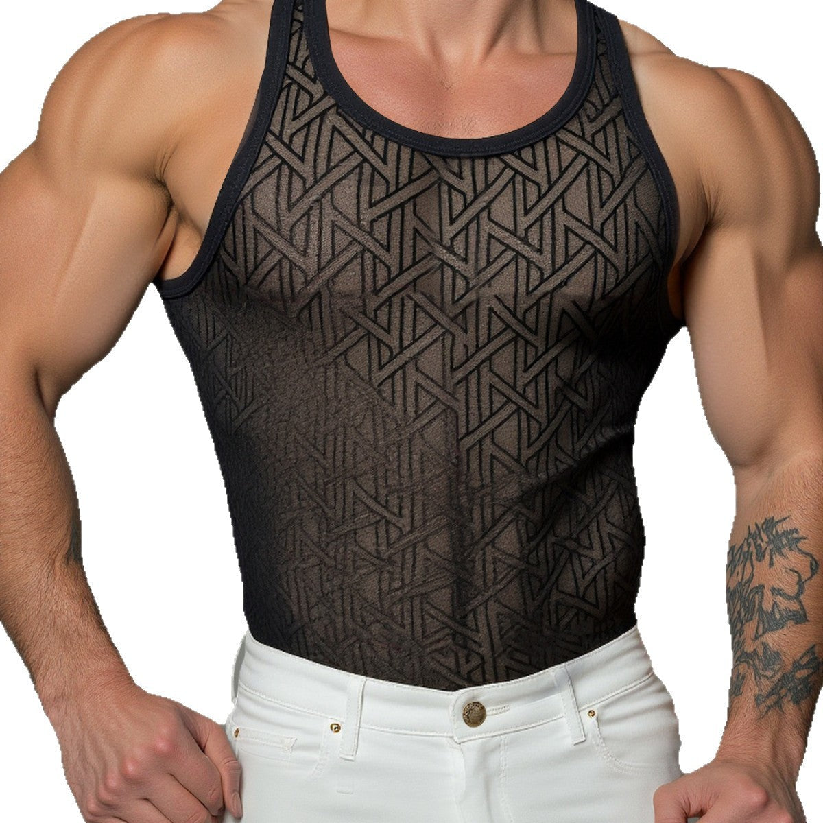Mens Sexy Sleeveless Mesh Tank Top