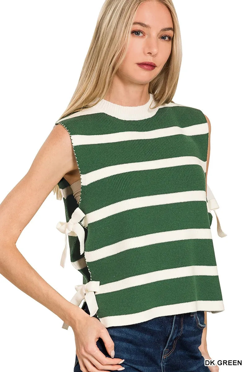 Zenana Side Tie Stripe Sweater Vest