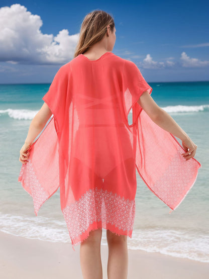 Women's Side Slit TR Embroidered Beach Cardigan Lightweight Swimsuits Cover Up
