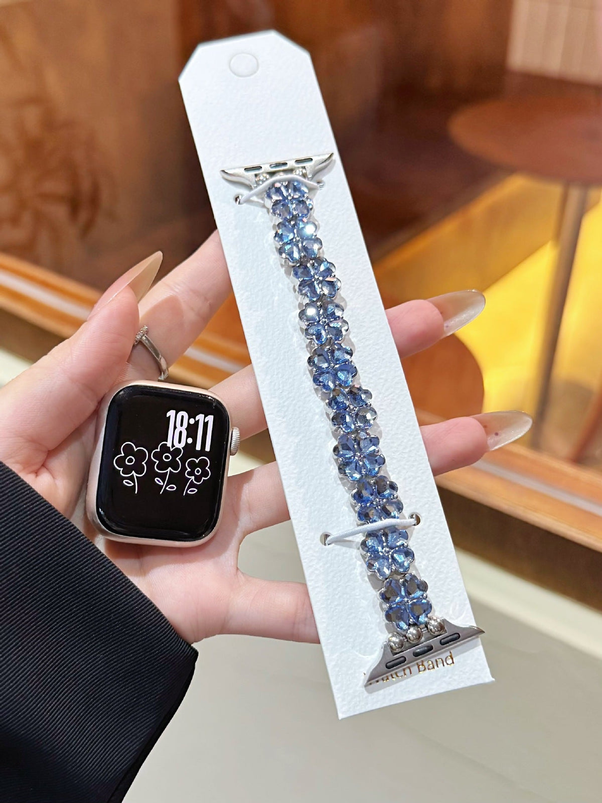 Lucky Four-leaf Clover Elastic Strap Single-row Diamond-studded Bracelet Watch Chain