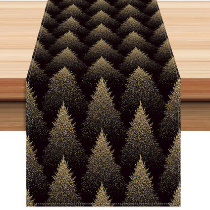Golden Christmas Tree Printed Table Flag Winter Festival Home Living Room Dining Table Decoration Tablecloth Mat Tea Flag