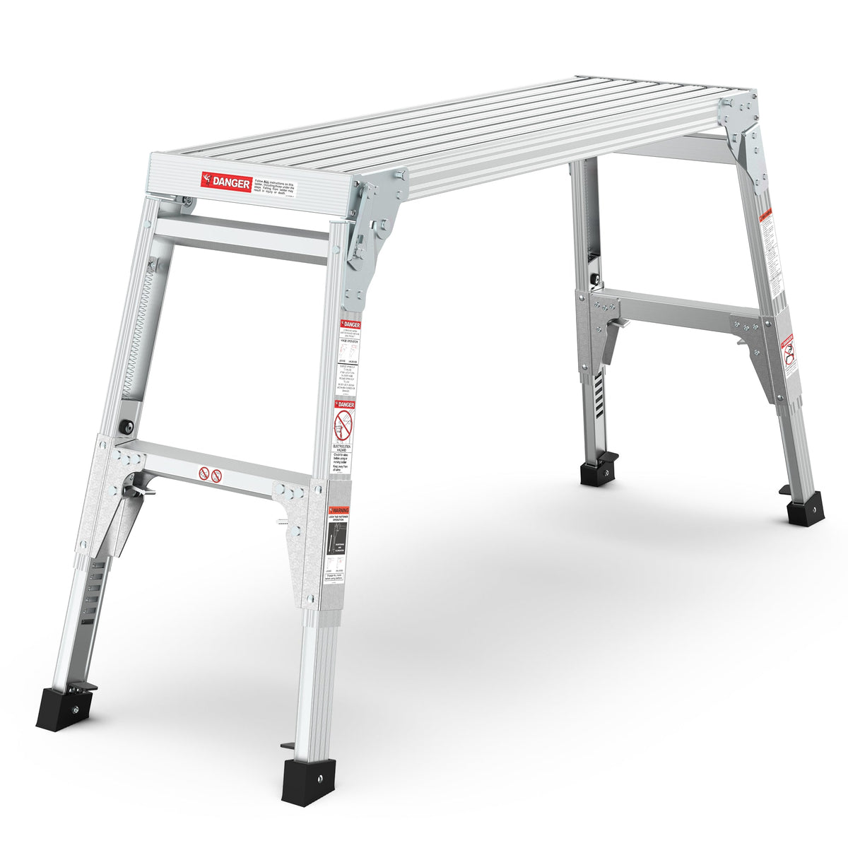 Aluminum Work Platform Large Size Step Stool Folding Portable Work Bench 40" Width Telescopic Feet 22" -27.5" Height Adjustable