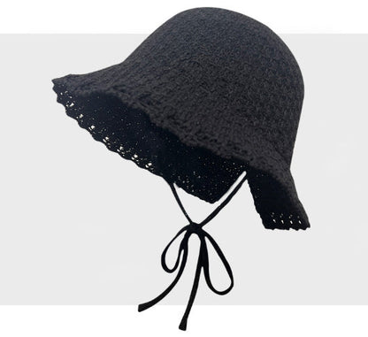 Knitted Lace-up Bow Lace Gentle Outing Sunshade Mori Bucket Hat