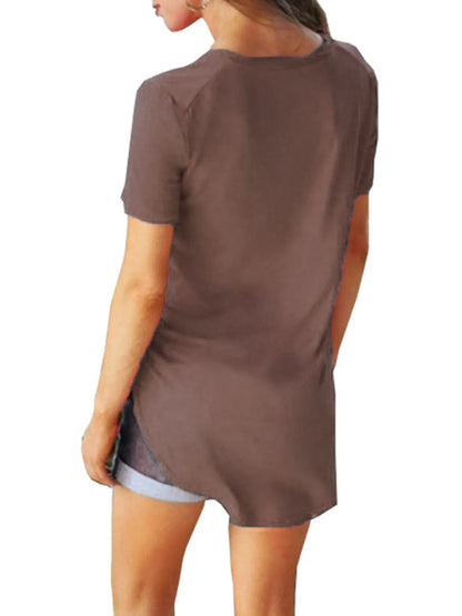 Full Size Solid V-Neck Short Sleeve T-Shirt Plus Size