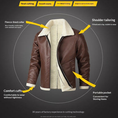 Fleece Lined Extra Thick Leather And Fur Jacket