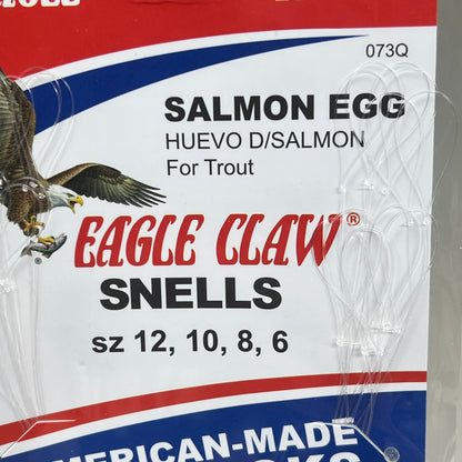 EAGLE CLAW Salmon Egg Sliced Fish Hook Snell Sz 12, 10, 8 & 6 Gold 24pc 073Q