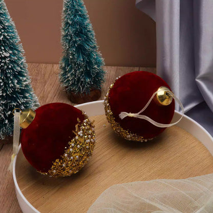 Christmas Decorations Burgundy Flocking Glass Ball Christmas