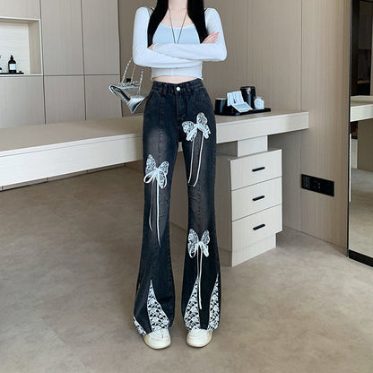 Lace Bow Denim Jeans For Women