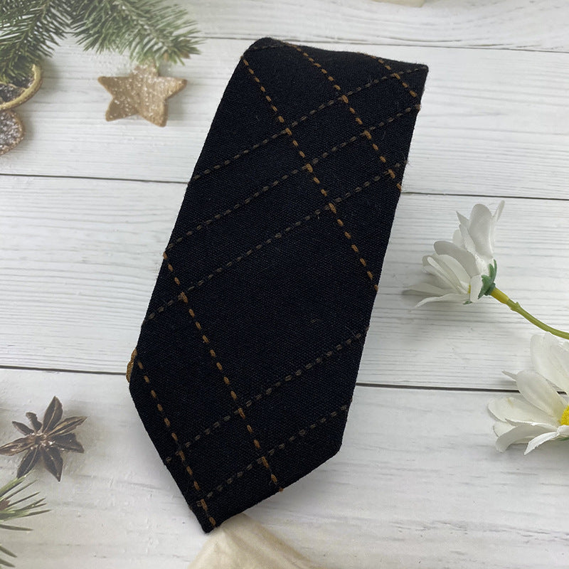 Autumn Winter British Style Knitted Cotton Linen Striped Tie