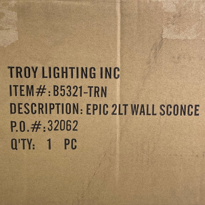 TROY LIGHTING Epic Two Light Wall Sconce 10" x 10" x 16"  Forged Iron B5321-TRN