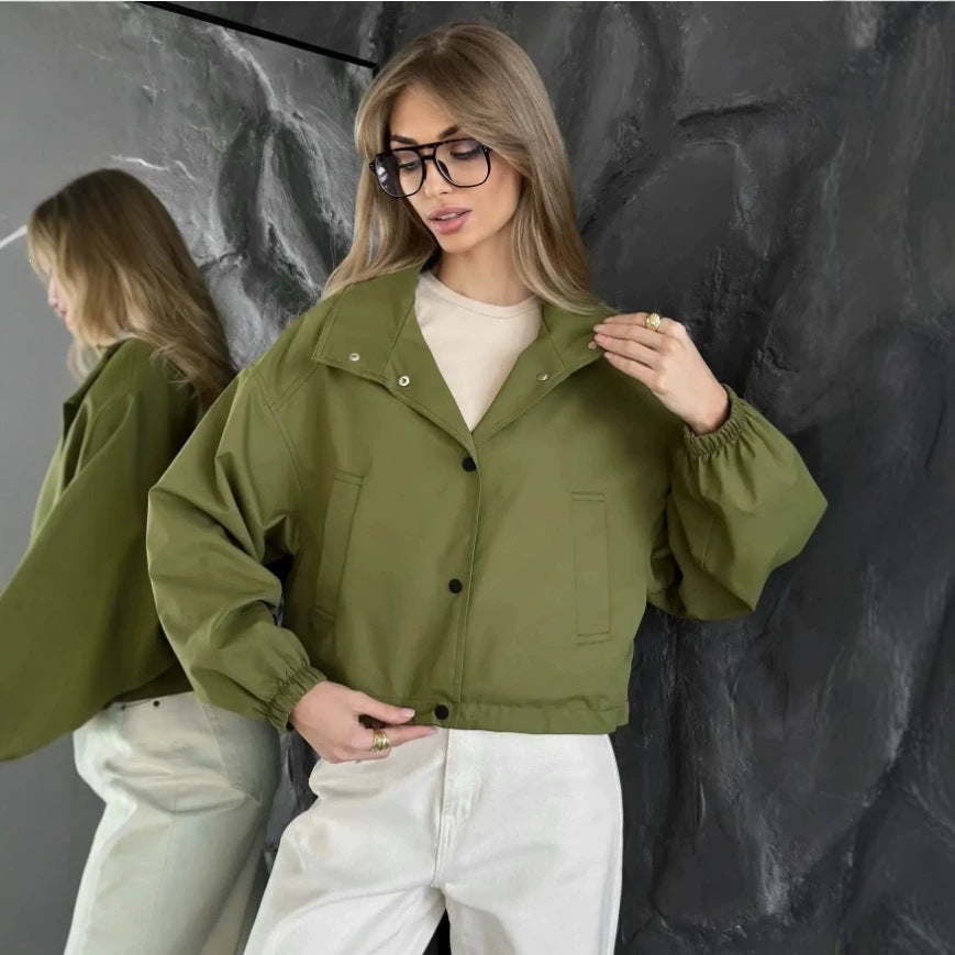 Loose-fitting Cropped Trench Coat For Petite Womens Jackets