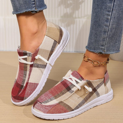 Plaid Lace-up Pumps For Women