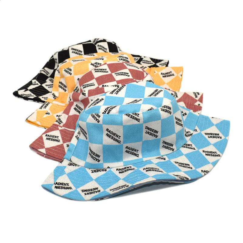 Letter Plaid Bucket Hat Women's Fashion Double-sided Wear Bucket Hat