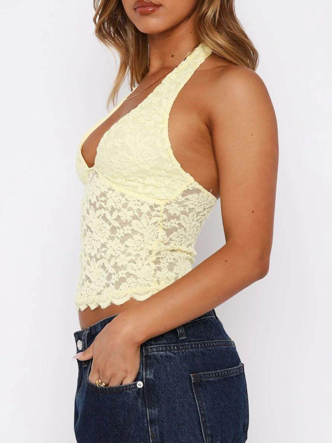 Lace Backless Halter Neck Cami for Women - Trendy Style