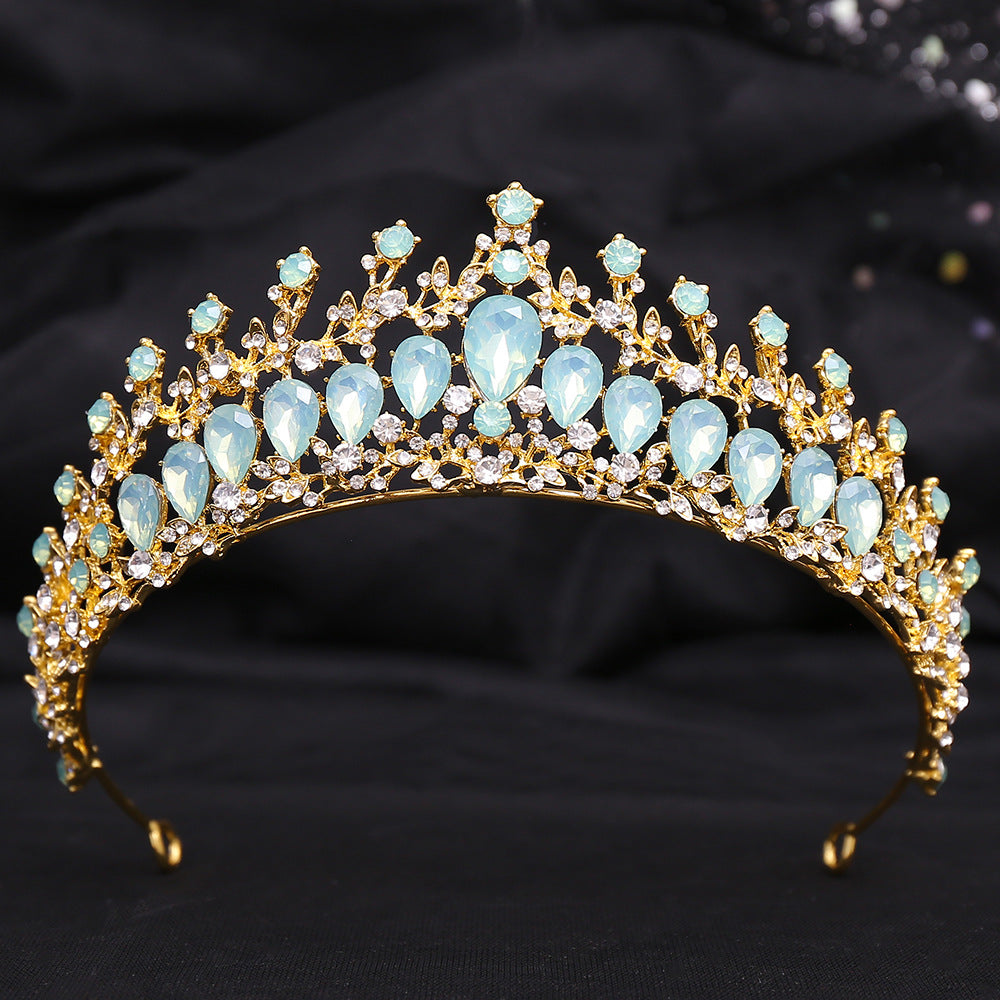 Wedding Birthday Headdress Crown Alloy Inlaid Protein Green Bright Crystal Bride