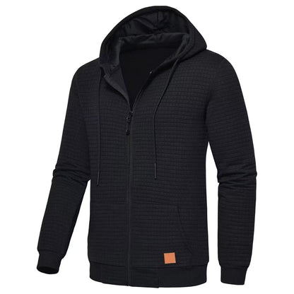 Mens Plaid Jacquard Long-Sleeve Hooded Zip-Up Sweatshirt