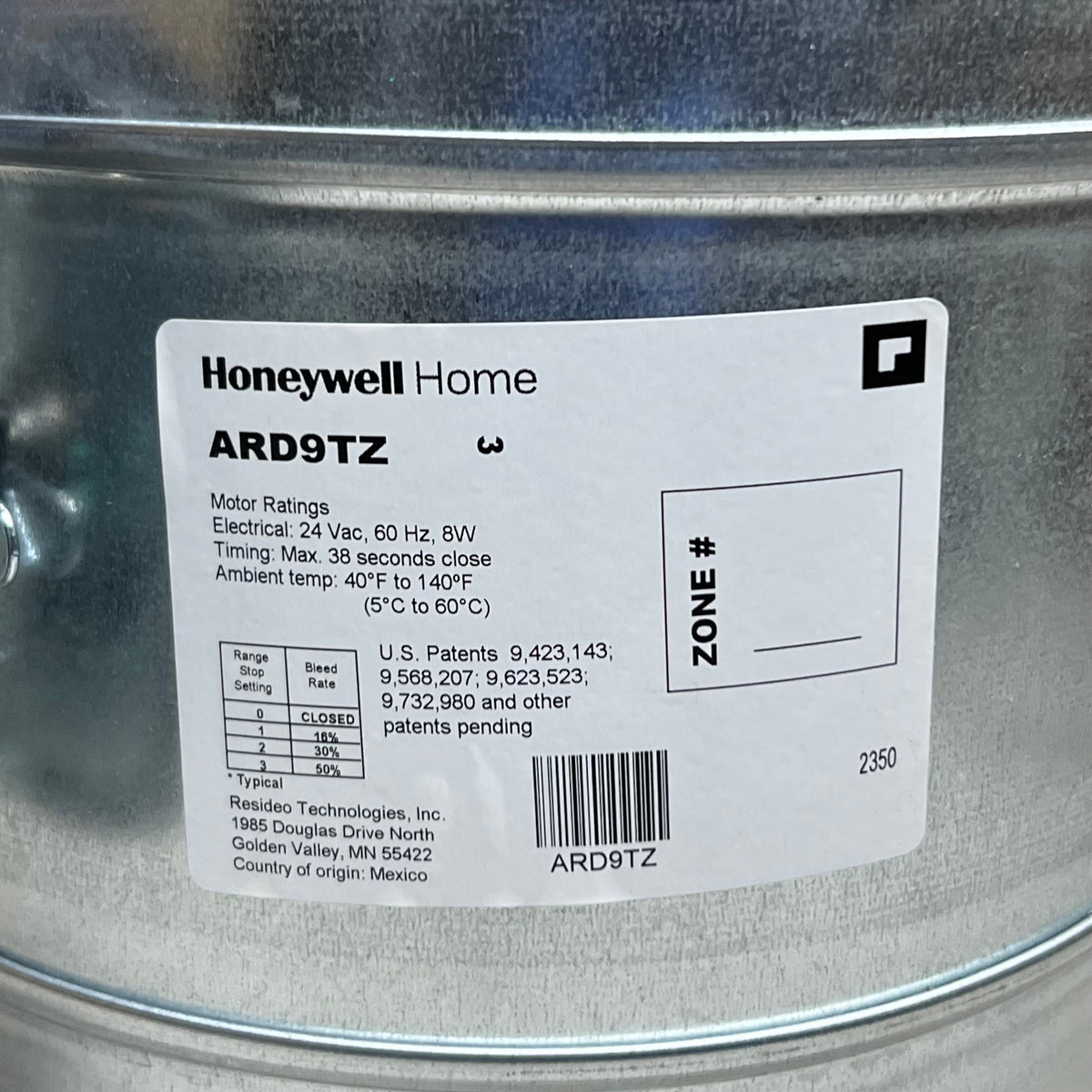 HONEYWELL Round Automatic Damper 9", Grey ARD9TZ