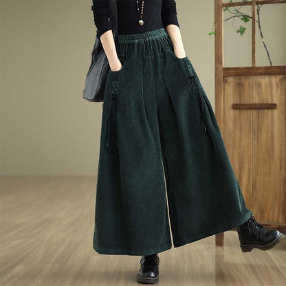 Solid-color Corduroy Casual Wide-leg Pants