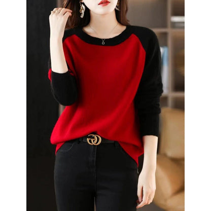 Round-neck Color-block Sweater Womens Top