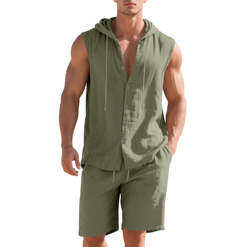 Sleeveless Shirt Shorts Suit Men