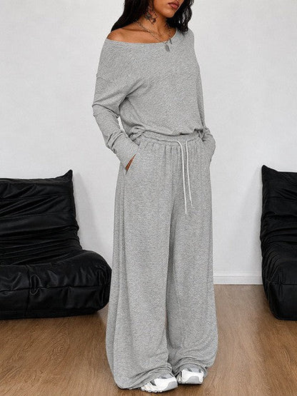 SpringSummer Women's Casual Solid-Color Sports Two-Piece Set