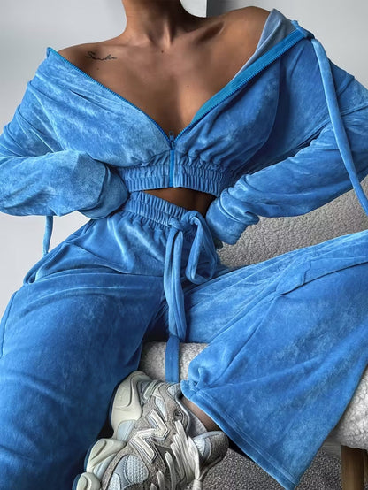 Women's Casual Fashion Solid-Color Velvet Suit