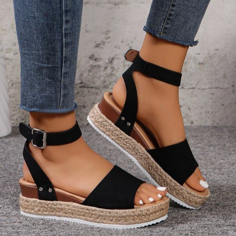 Women's Hemp Rope Wedge Peep Toe Sandals