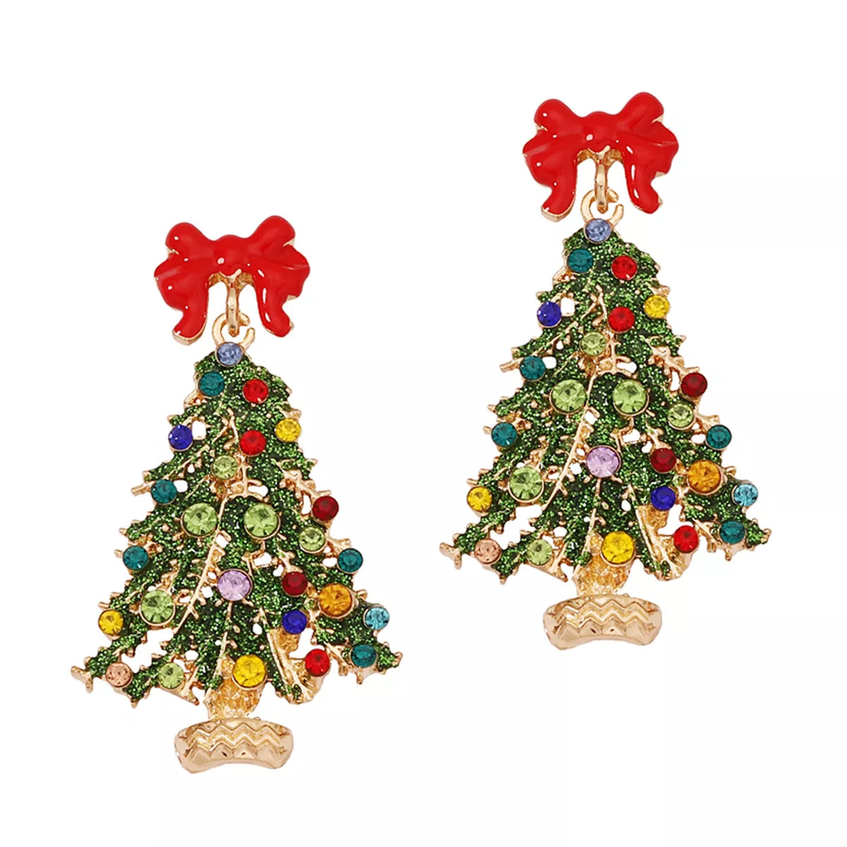 Christmas Tree Earrings with Bow