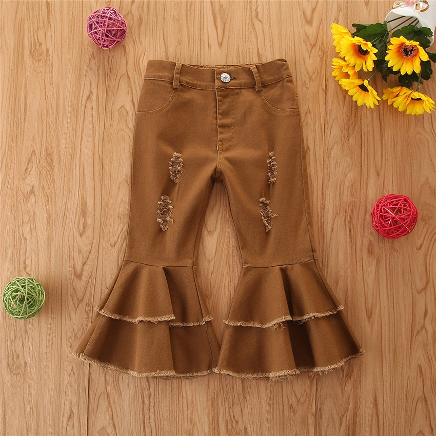 Girls' Stretch Jeans Horn Broken Holes Pants