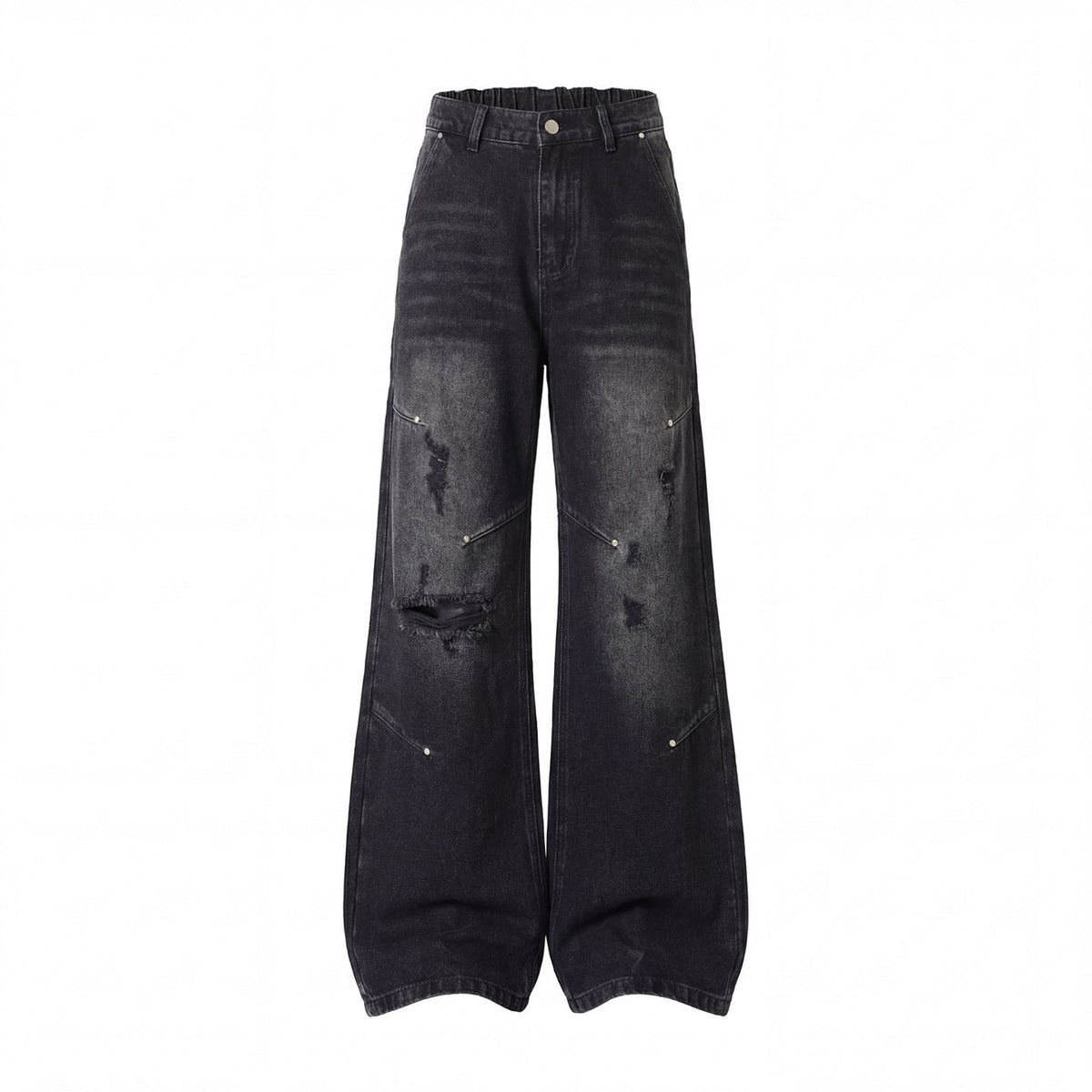 Fashionable Rivet-Detail Ripped Jeans For Men