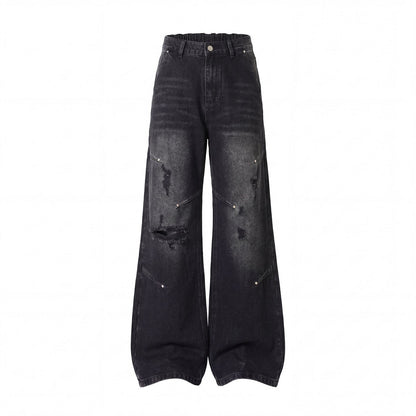 Fashionable Rivet-Detail Ripped Jeans For Men