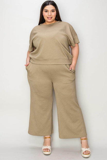 Double Take Full Size Texture Top and Pants Set for Women