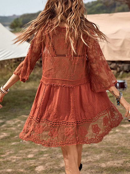 Sexy lace loose beach vacation hooded skirt bikini jacket swimsuit women