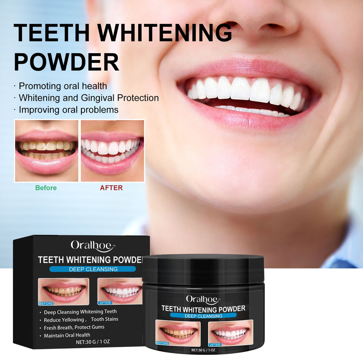Teeth Whitening Powder, Teeth whitening beauty teeth cleaning tartar teeth yellow smoke teeth care for the mouth