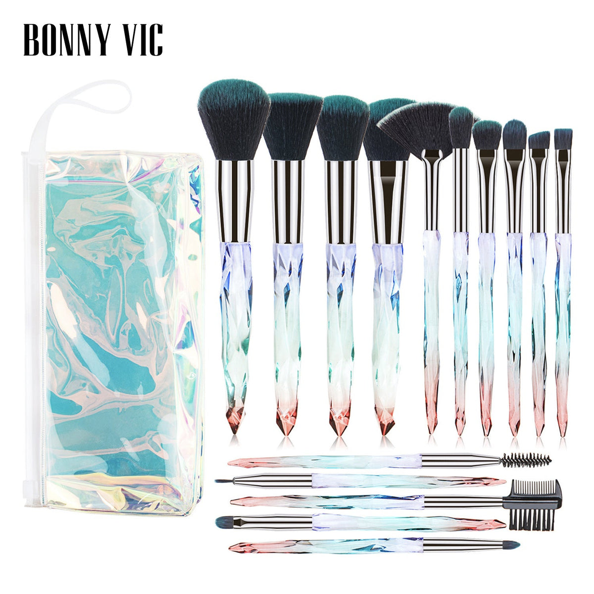 15 pcs Makeup Brushes Diamond Crystal Handle Makeup Tools Foundation Eyeshadow Brush