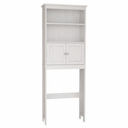 Over The Toilet Rack 2 -Tier Toilet Bathroom Spacesaver Storage Shelf with 2 Doors Wood Storage Organizer Cabinet