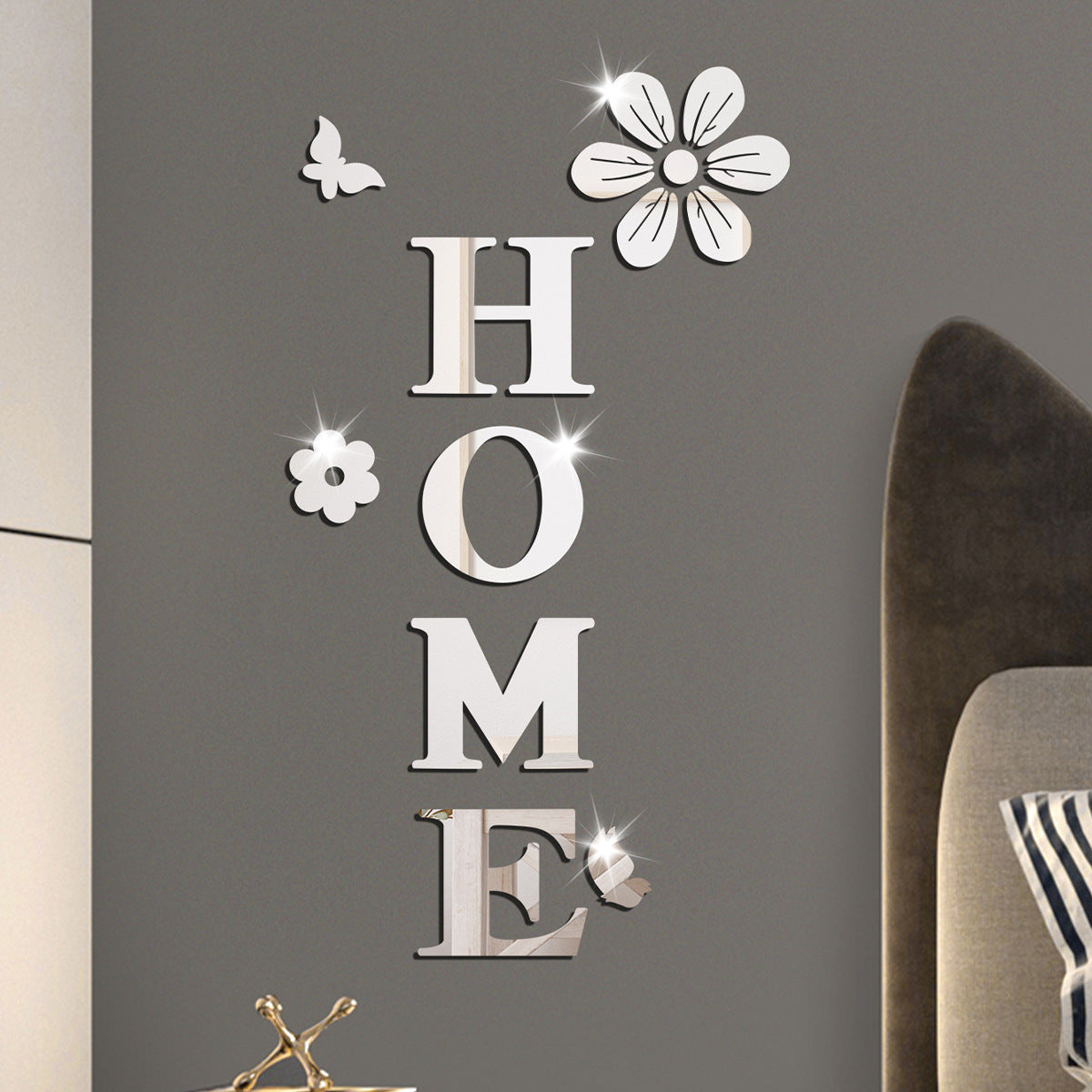 Acrylic mirror wall stickers flowers home decoration letters soft mirror self-adhesive wall stickers