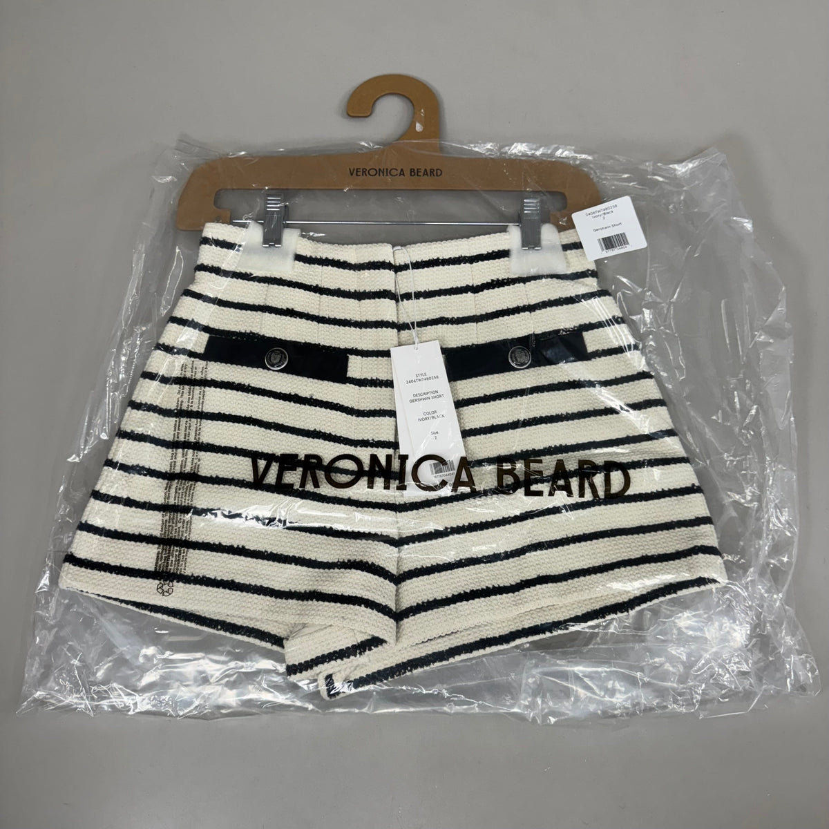 VERONICA BEARD Women's Gershwin Short Sz-2 Ivory/Black 2406TW7480258