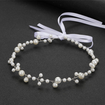 Bride Wedding Hair Accessories Simple Pearl Soft Chain Headband