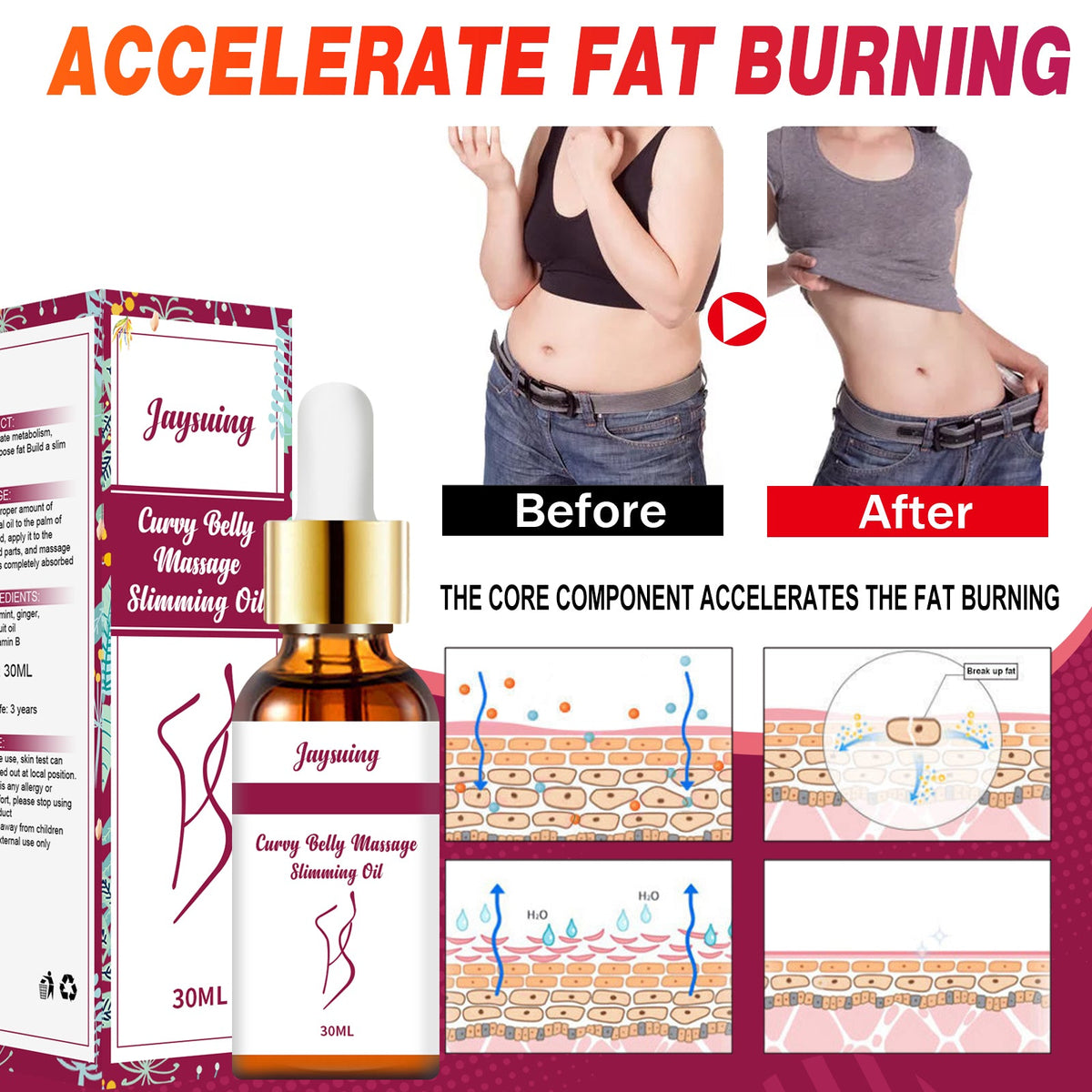 Body Shaping Essential Oil, Slimming Fat Belly Thighs Body Slimming Beauty Massage Essential Oil