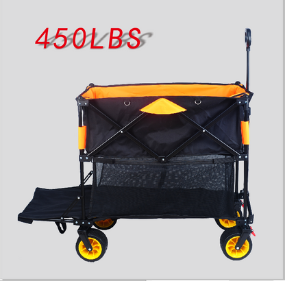 Big large capacity Folding cart Extra Long Extender Wagon Cart Folding Wagon Garden Shopping Beach Cart (black +orange)