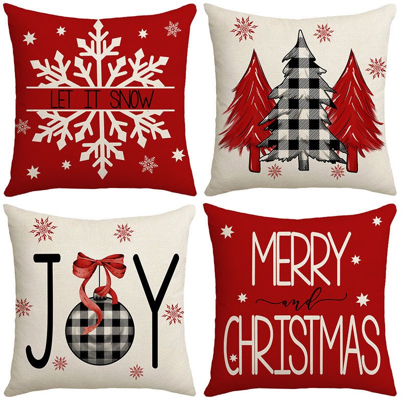 Grid Christmas linen pillowcase, Christmas tree snowflake home decoration pillowcase, sofa cushion pillowcase