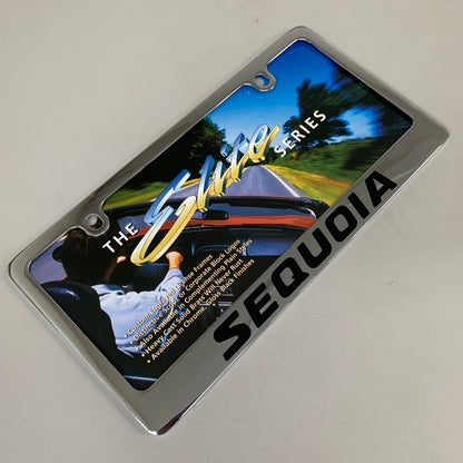 ELITE AUTOMOTIVE PRODUCTS Sequia Emblem Solid Brass License Plate Frame Chrome