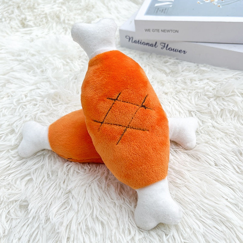Double Bone Chicken Leg Fruit Carrot Vegetable Pet Dog Cat Plush Squeaky Durable Chew Toy Supplies