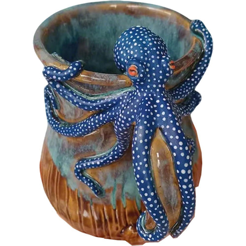 Handmade Deep Blue Octopus Mug. For Hot & Cold Drinks